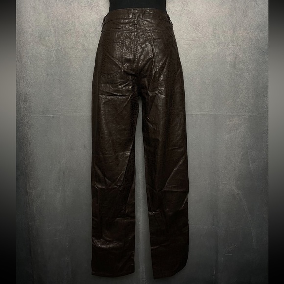 Brown faux leather crocodile print trouser size 2 - Picture 4 of 6